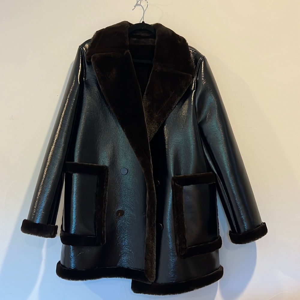 Theory Faux fur trimmed coat
